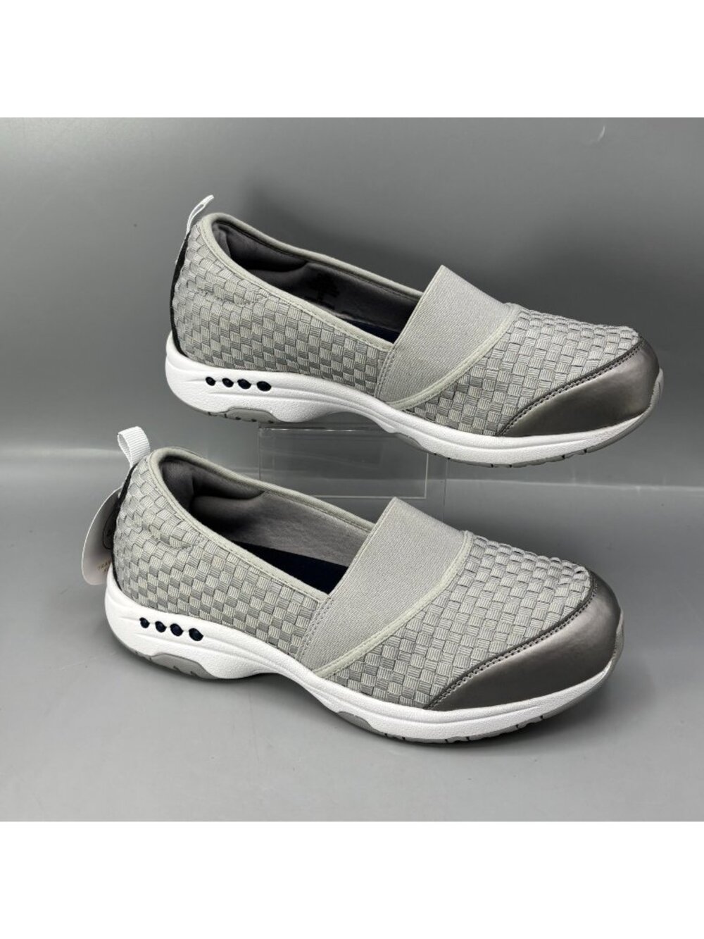 Easy Spirit Twist Flat Sneakers Womens 7.5 Gray Woven Comfort Slip On Walking